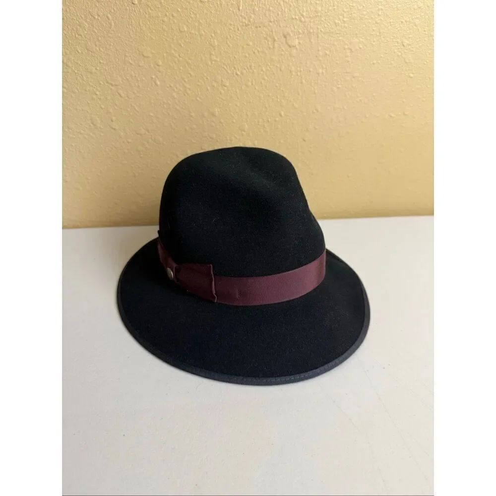 Goorin Bros. Heritage Wool Fedora – Black w/ Burgundy Band (Small, Made in USA)